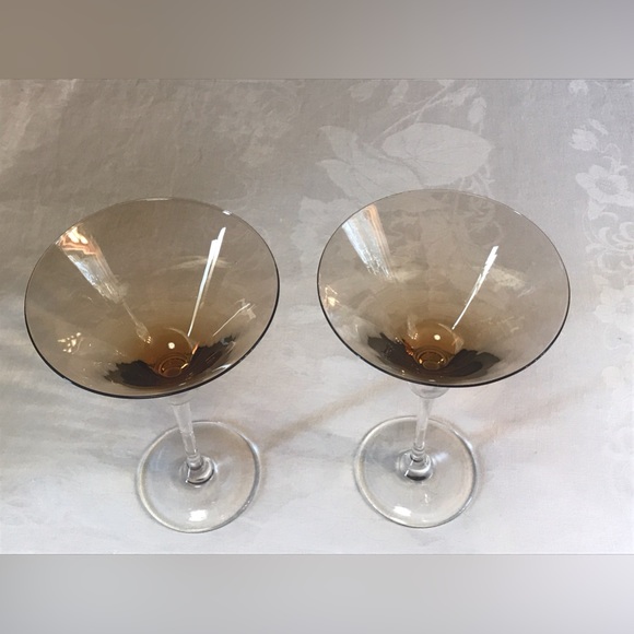 VTG Retro MCM 2 Amber Ball Stemmed Martini Glasses - Picture 3 of 6